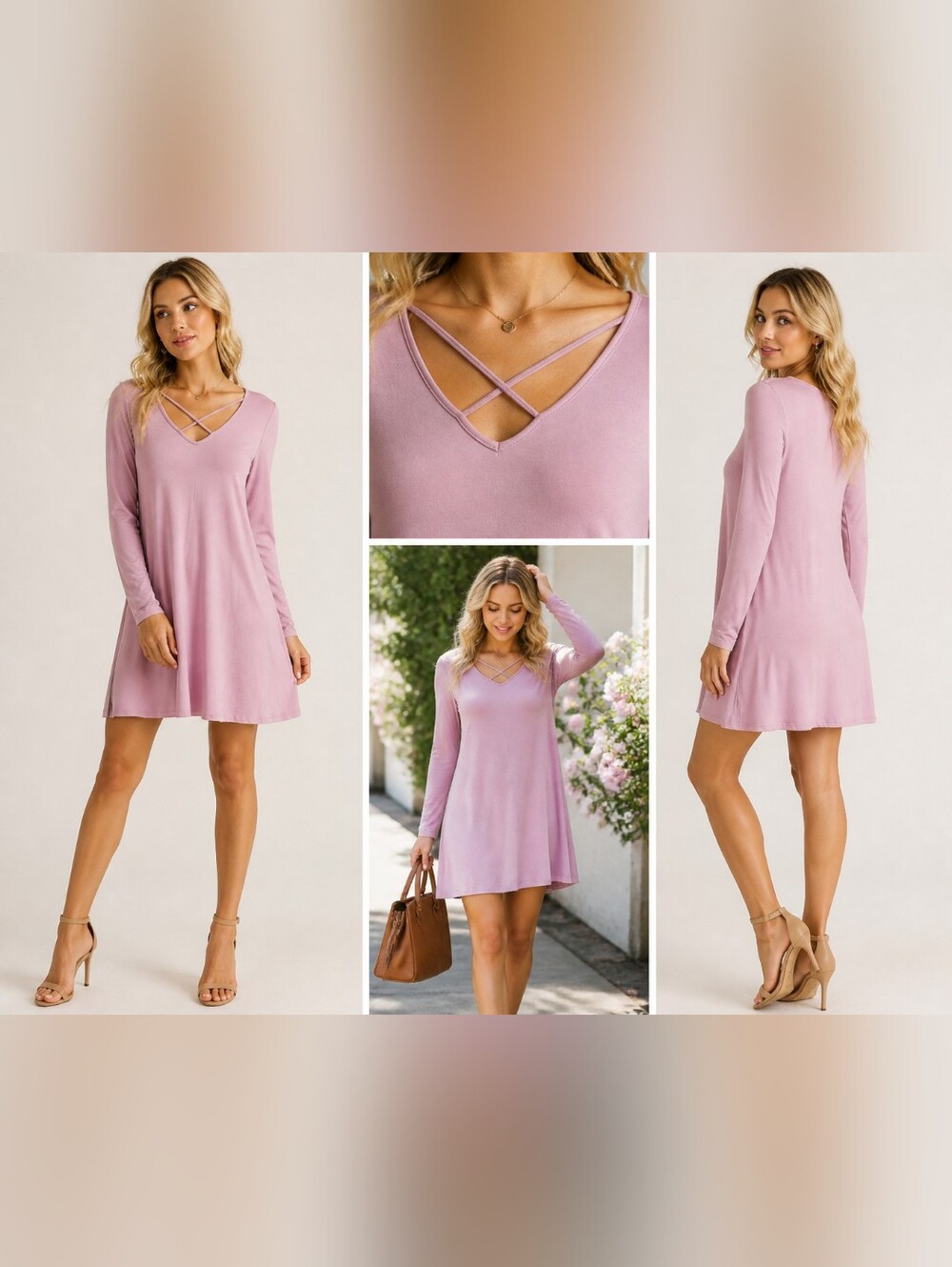 Women's Sweet Pea Blush Pink Long Sleeve Dress Sz Medium
